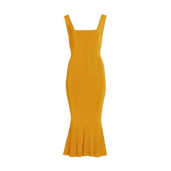 Galvan Atalanta 'Compact-Knit' Gold Square Neck Dress Size S